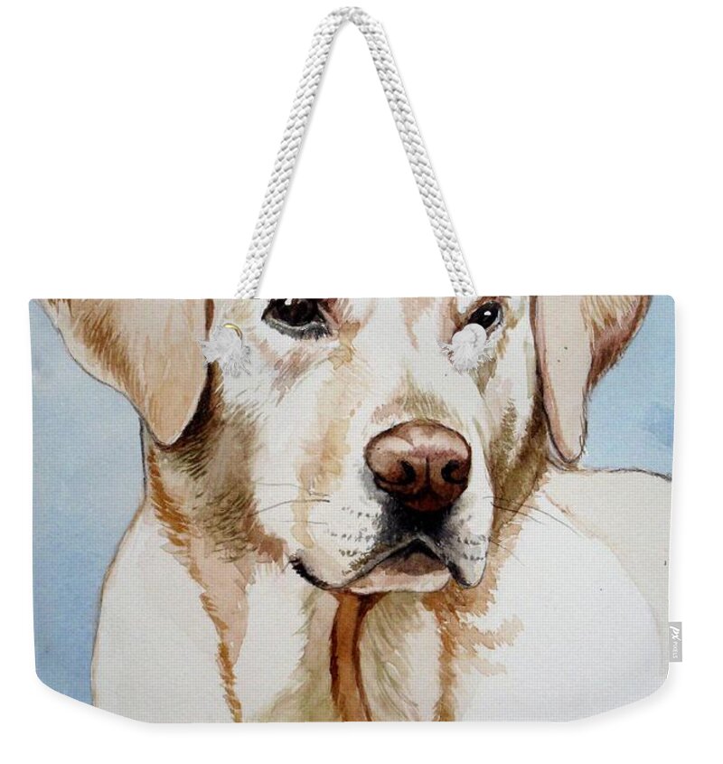 Lab Weekender Tote Bag featuring the painting Yellow Lab by Christopher Shellhammer