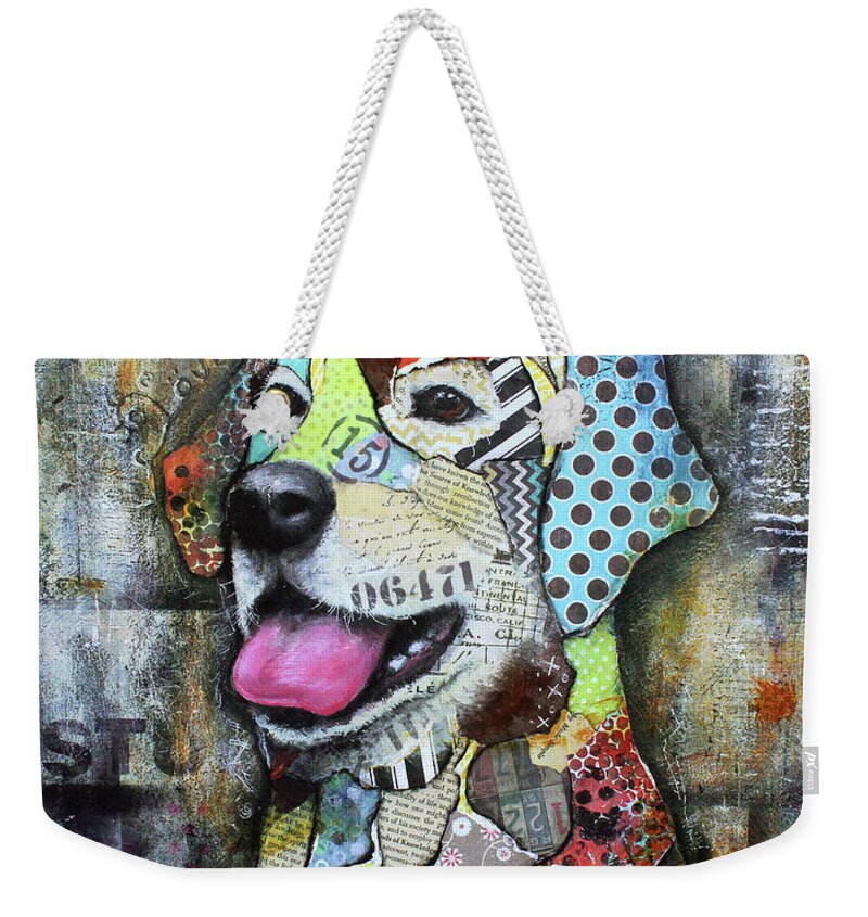 Labrador Retriever Weekender Tote Bag featuring the mixed media Yellow Lab by Patricia Lintner