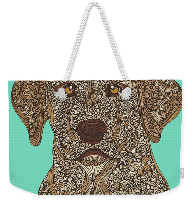 Labrador Weekender Tote Bag featuring the digital art Yellow Labrador by MGL Meiklejohn Graphics Licensing