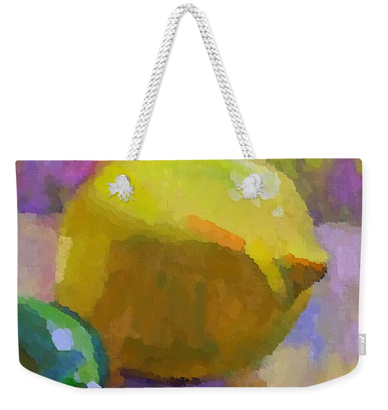 Lemon Weekender Tote Bag featuring the painting Yellow lemon by Dragica Micki Fortuna