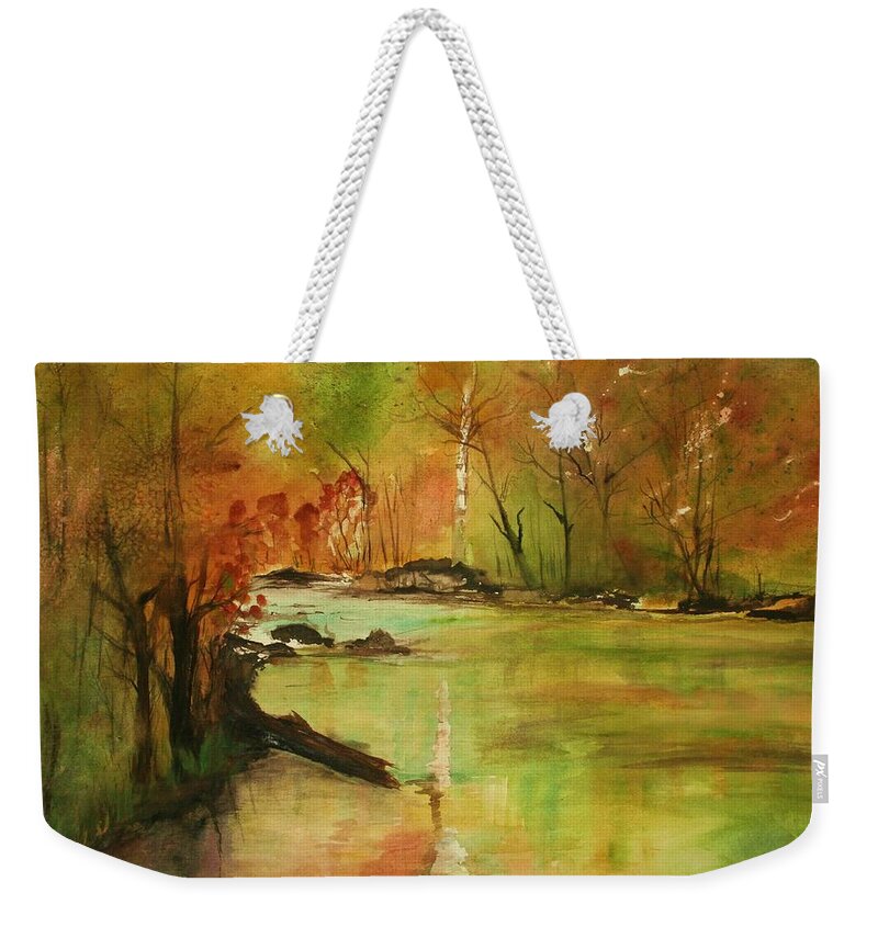 Landscape Paintings. Nature Weekender Tote Bag featuring the painting Yellow Medicine river by Julie Lueders 