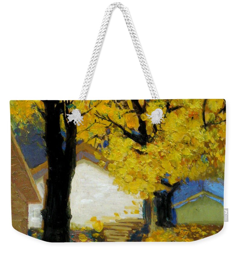 Yellow Weekender Tote Bag featuring the painting Yellow by Meihua Lu
