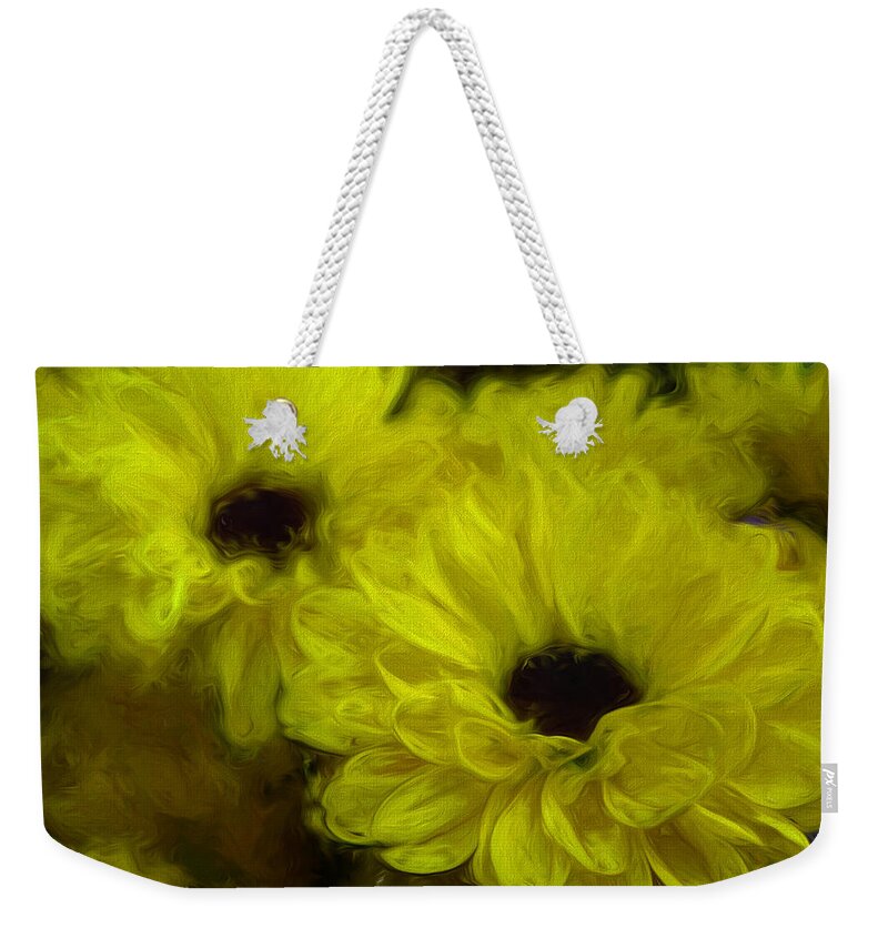 Flower Weekender Tote Bag featuring the painting Yellow mums by Lilia S