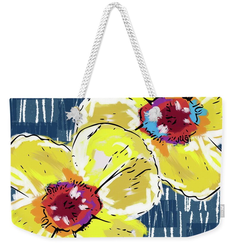 Poppies Weekender Tote Bag featuring the mixed media Yellow Poppies 2- Art by Linda Woods by Linda Woods