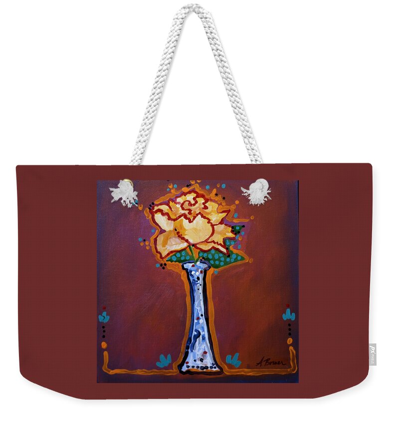 Flowers Weekender Tote Bag featuring the painting Yellow Rose by Adele Bower