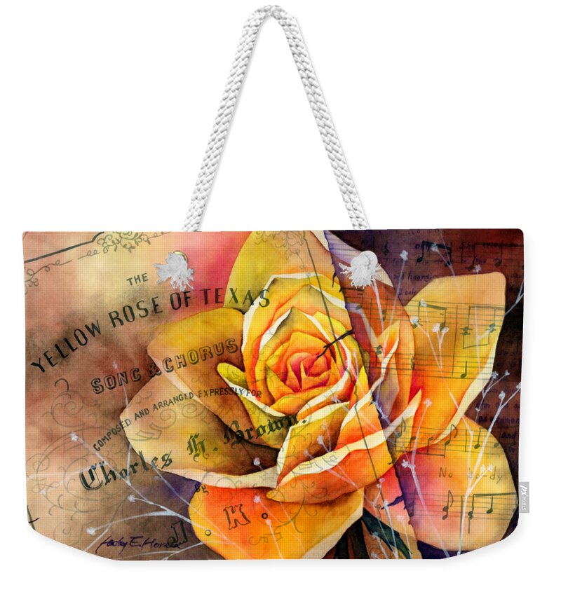 Rose Weekender Tote Bag featuring the painting Yellow Rose of Texas by Hailey E Herrera