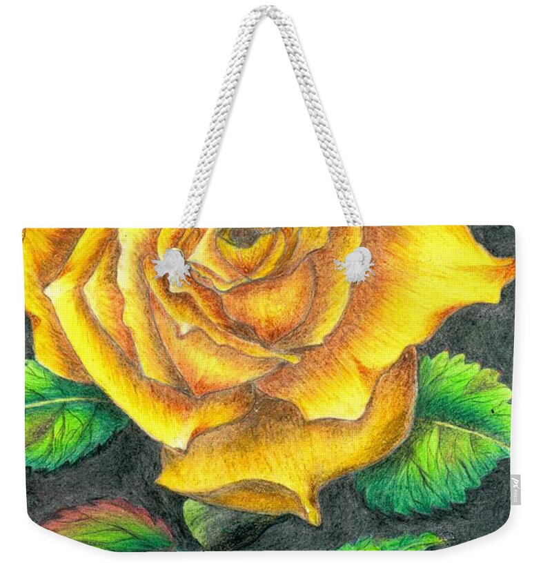 Flower Weekender Tote Bag featuring the drawing Yellow rose by Tara Krishna