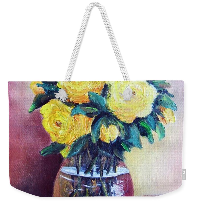 Yellow Weekender Tote Bag featuring the painting Yellow Roses by Vesna Martinjak