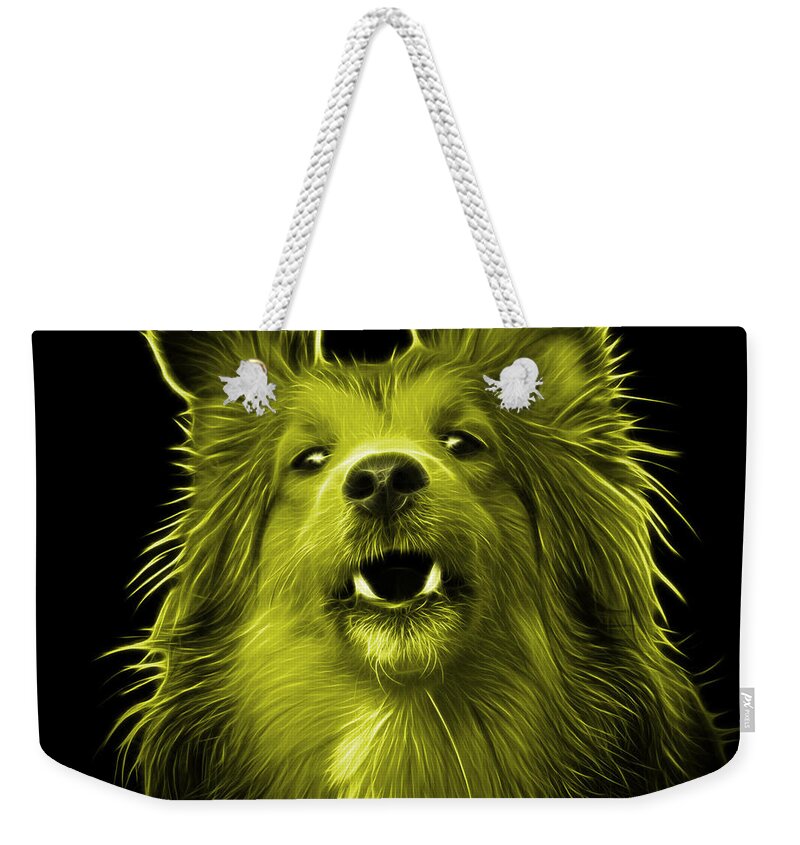 Sheltie Weekender Tote Bag featuring the painting Yellow Sheltie Dog Art 0207 - BB by James Ahn