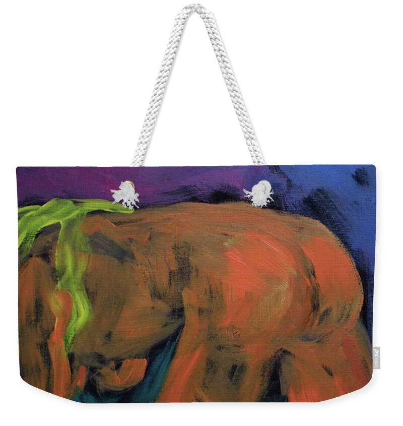Nude Female Weekender Tote Bag featuring the painting Yellow Three by Susan Moore