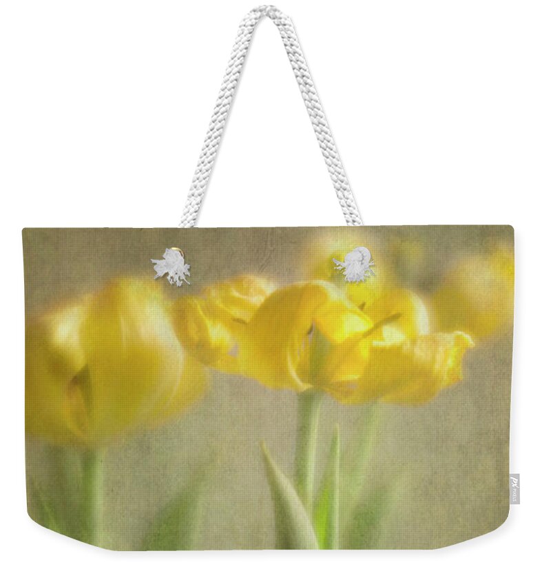 Yellow Tulips Weekender Tote Bag featuring the photograph Yellow Tulips by Elena Nosyreva