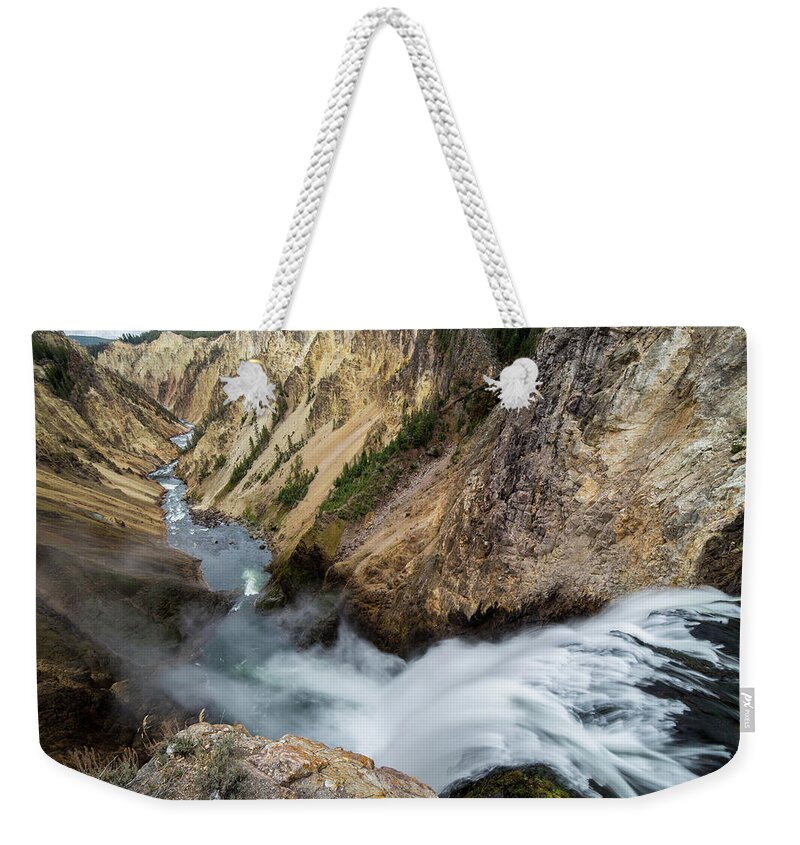 Yellowstone Weekender Tote Bag featuring the photograph Yellowstone Falls by Wesley Aston