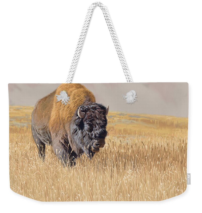 Bison Weekender Tote Bag featuring the digital art Yellowstone King by Aaron Blaise