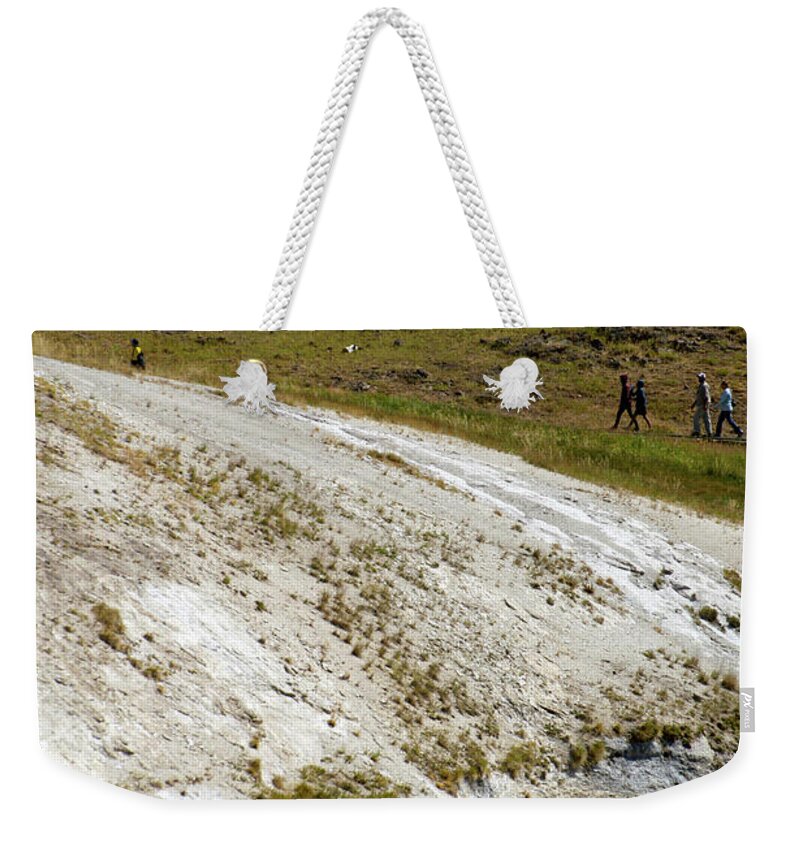 Old Faithful Weekender Tote Bag featuring the photograph Yellowstone Park August At The Surronding Area Old Faithful Inn Vertical 04 by Thomas Woolworth