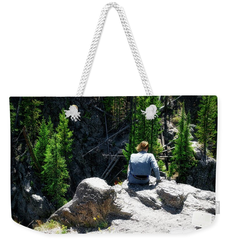 Firehole Falls Weekender Tote Bag featuring the photograph Yellowstone Park Sitting High At Firehole Falls In August by Thomas Woolworth