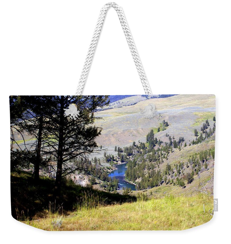 Yellowstone National Park Weekender Tote Bag featuring the photograph Yellowstone River Vista by Marty Koch