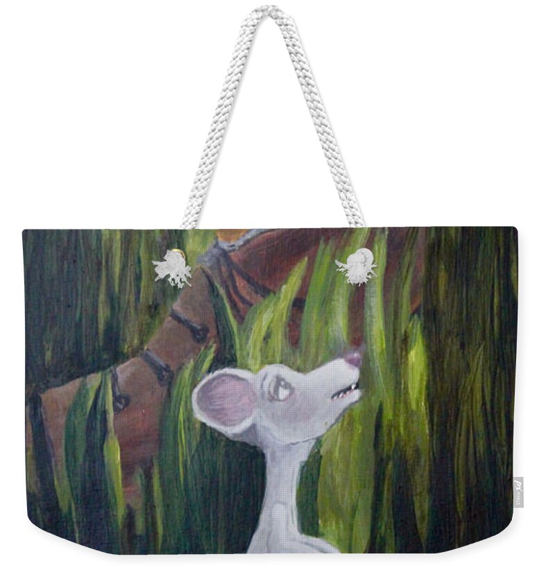 Mouse Weekender Tote Bag featuring the painting Yikes Mouse by April Burton