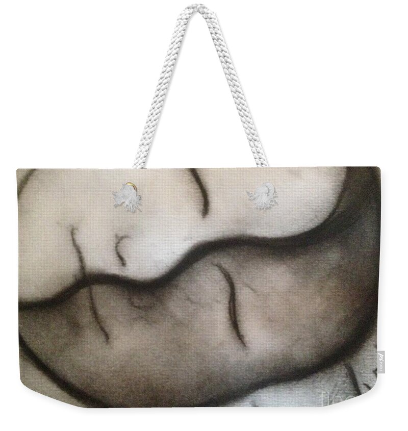 Charcoal Weekender Tote Bag featuring the drawing Yin yang by Lisa Koyle
