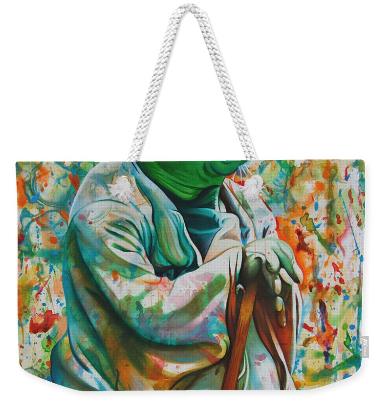 Yoda Weekender Tote Bag featuring the painting Yoda-A Jedis strength flows from the Force by Joshua Morton