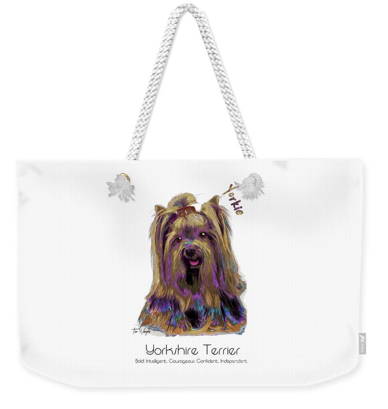 Yorkshire Terrier Weekender Tote Bag featuring the digital art Yorkshire Terrier Pop Art by Tim Wemple