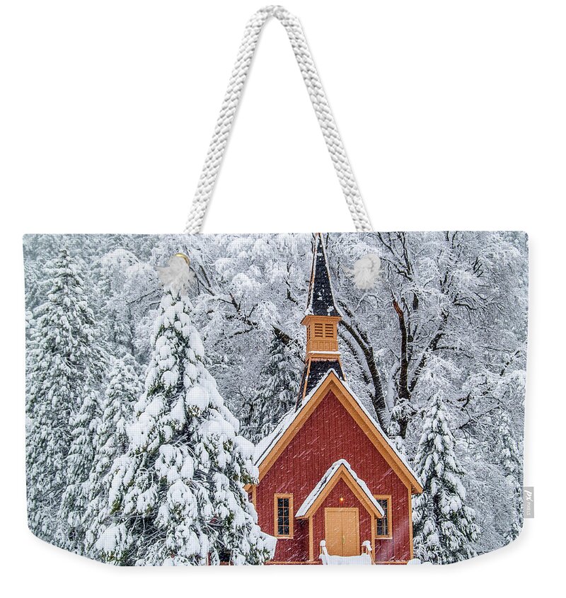 Yosemite Weekender Tote Bag featuring the photograph Yosemite Chapel In The Snow by Bill Gallagher