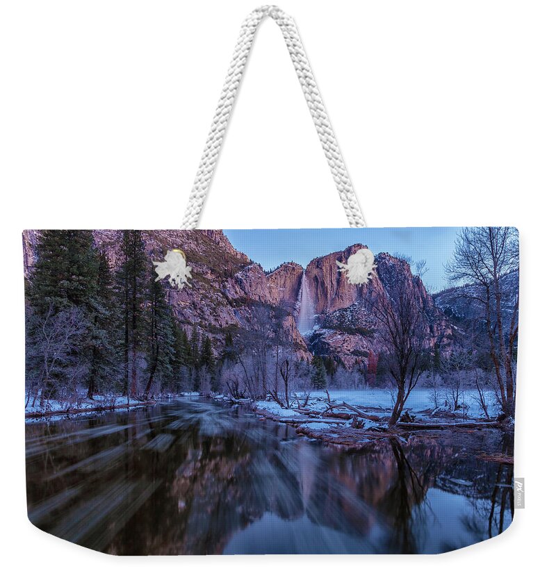 Landscape Weekender Tote Bag featuring the photograph Yosemite Falls At Early Dawn by Jonathan Nguyen