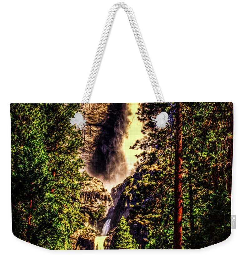California Weekender Tote Bag featuring the photograph Yosemite Falls Framed by Ponderosa Pines by Roger Passman