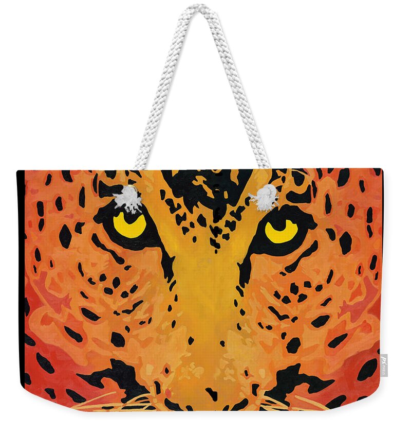 Leopard Weekender Tote Bag featuring the painting You Are Being Watched by Cheryl Bowman