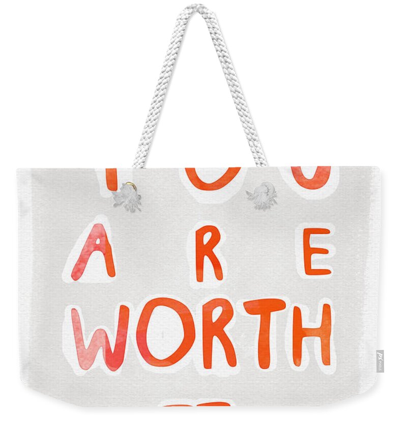 Watercolor Weekender Tote Bag featuring the painting You Are Worth It by Linda Woods