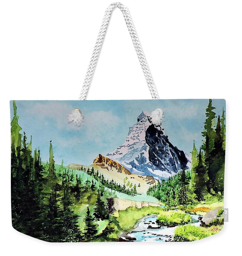 Matterhorn Weekender Tote Bag featuring the painting You Must Be At Least THIS Tall... by Tom Riggs