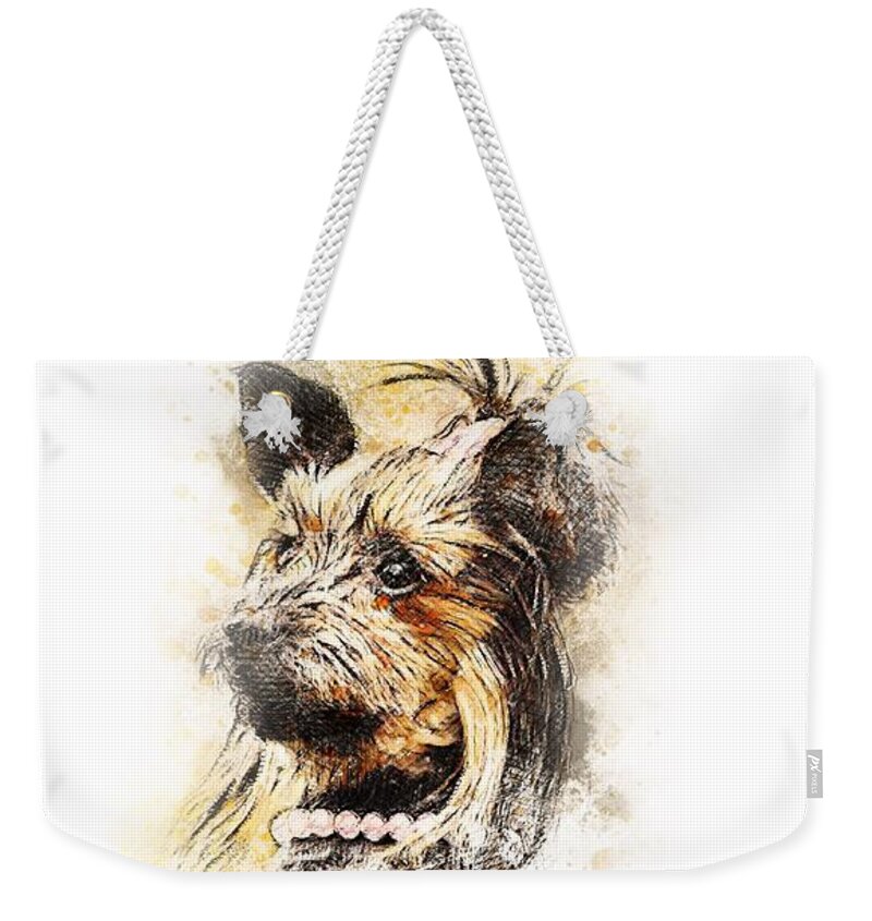 Dog Weekender Tote Bag featuring the digital art You Ready by Kathy Tarochione