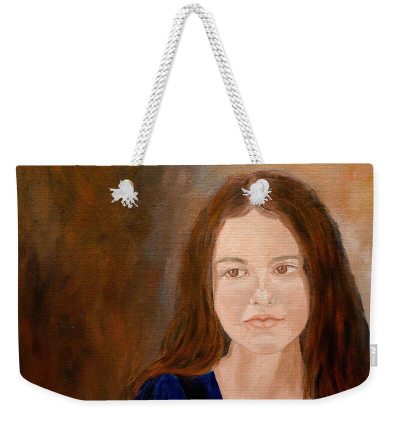 Girl Weekender Tote Bag featuring the painting Young Girl Approaching Womanhood by Quwatha Valentine