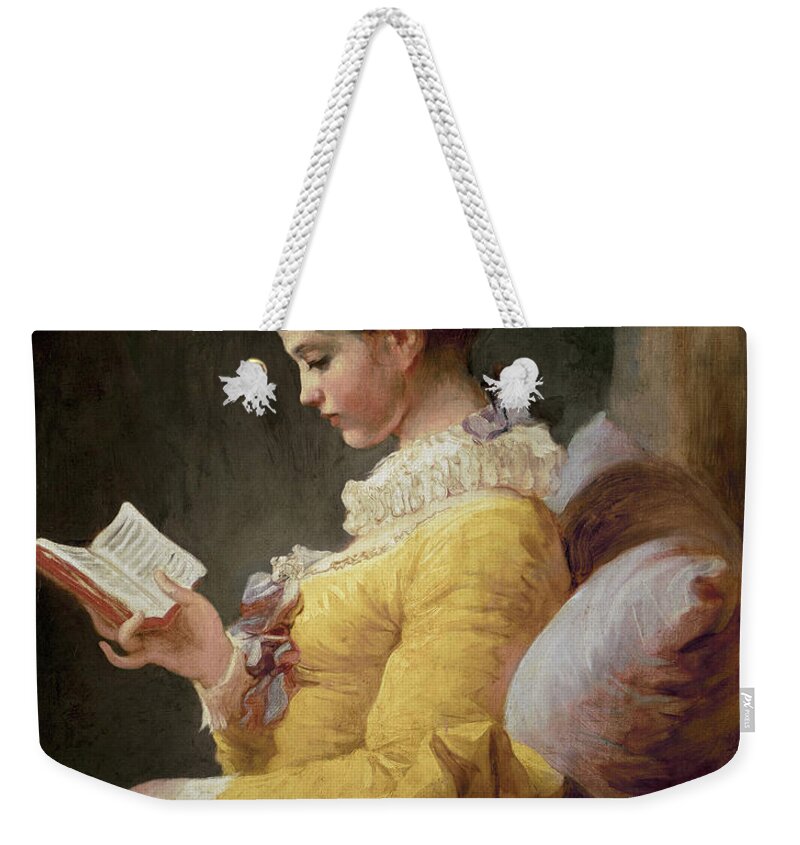 Young Weekender Tote Bag featuring the painting Young Girl Reading by Jean Honore Fragonard