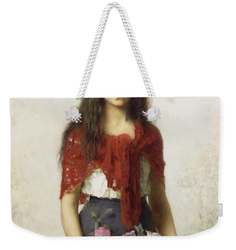 Girl With Flower Bouquet Weekender Tote Bags