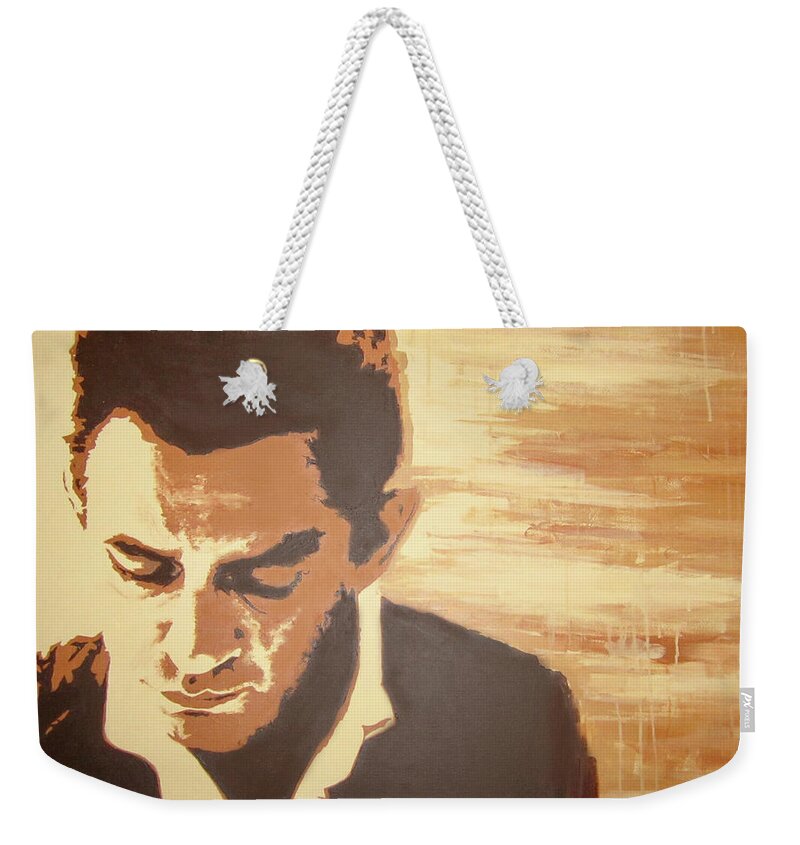 Johnny Cash Weekender Tote Bag featuring the painting Young Johnny Cash by Ashley Lane