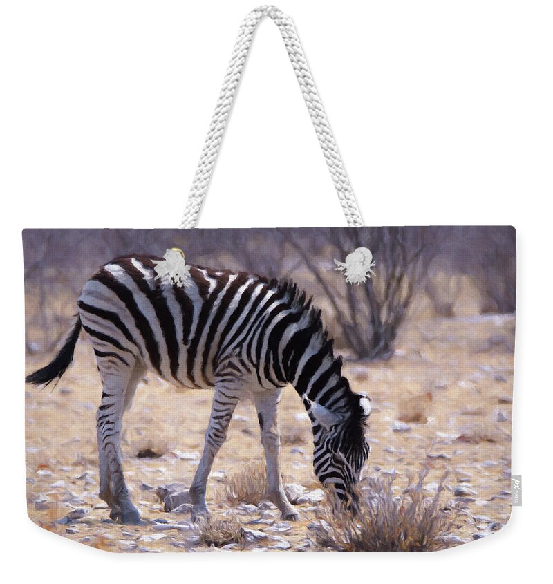 Zebra Weekender Tote Bag featuring the digital art Young Plains Zebra by Ernest Echols