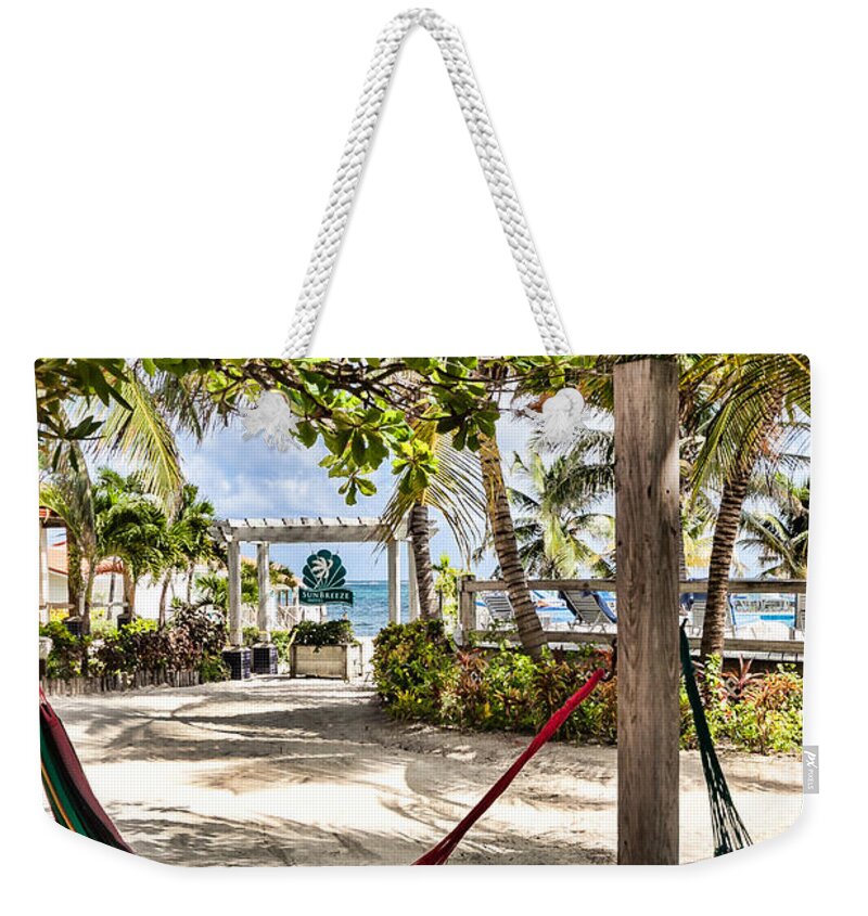 Ambergris Caye Weekender Tote Bag featuring the photograph Your Hammock Awaits You by Lawrence Burry