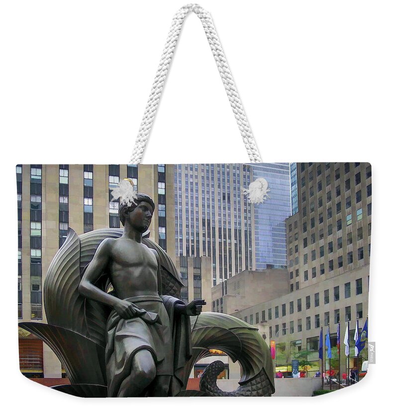 New York City Weekender Tote Bag featuring the photograph Youth at Rockefeller Center by David Thompsen