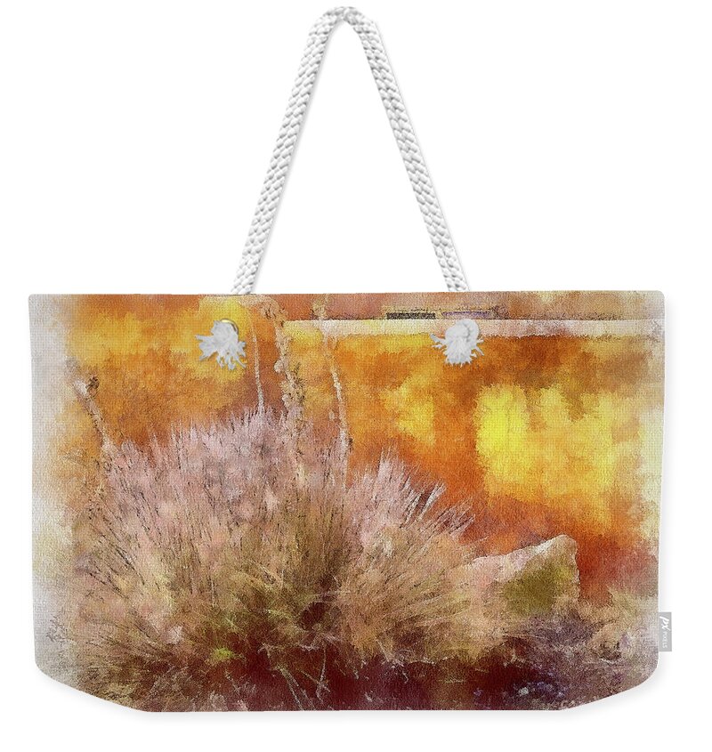Taos Weekender Tote Bag featuring the painting Yucca and Adobe in aquarelle by Charles Muhle