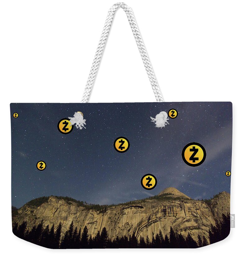 Zcash Weekender Tote Bag featuring the digital art Zcash in Sky by Britten Adams