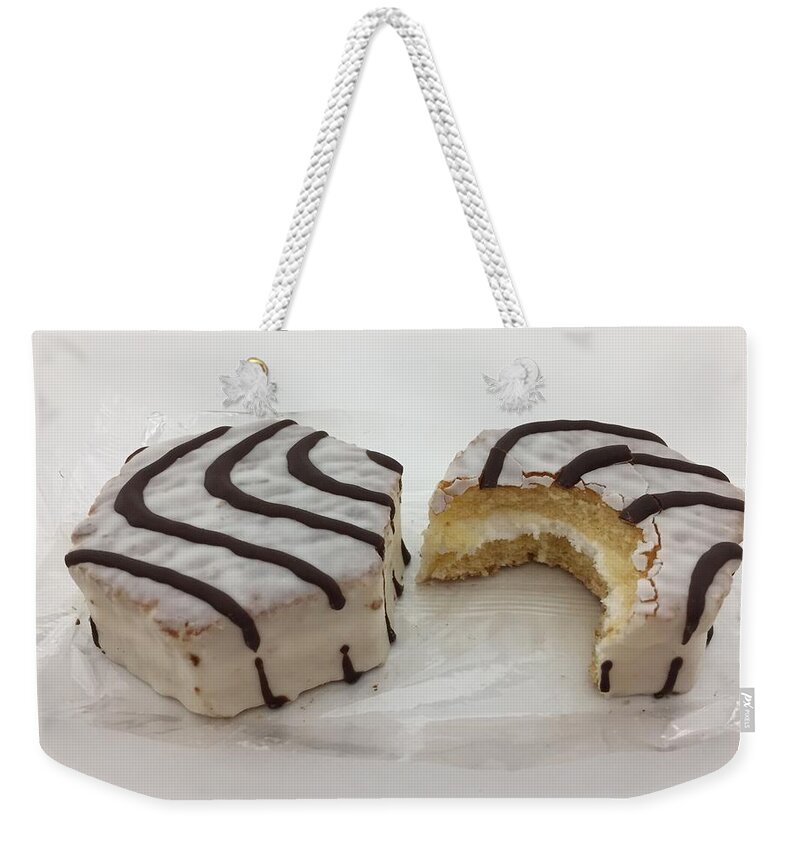 Zebra Cakes Snack Multicolored Bite Yummy Weekender Tote Bag featuring the photograph Zebra Cakes by Scott Burd