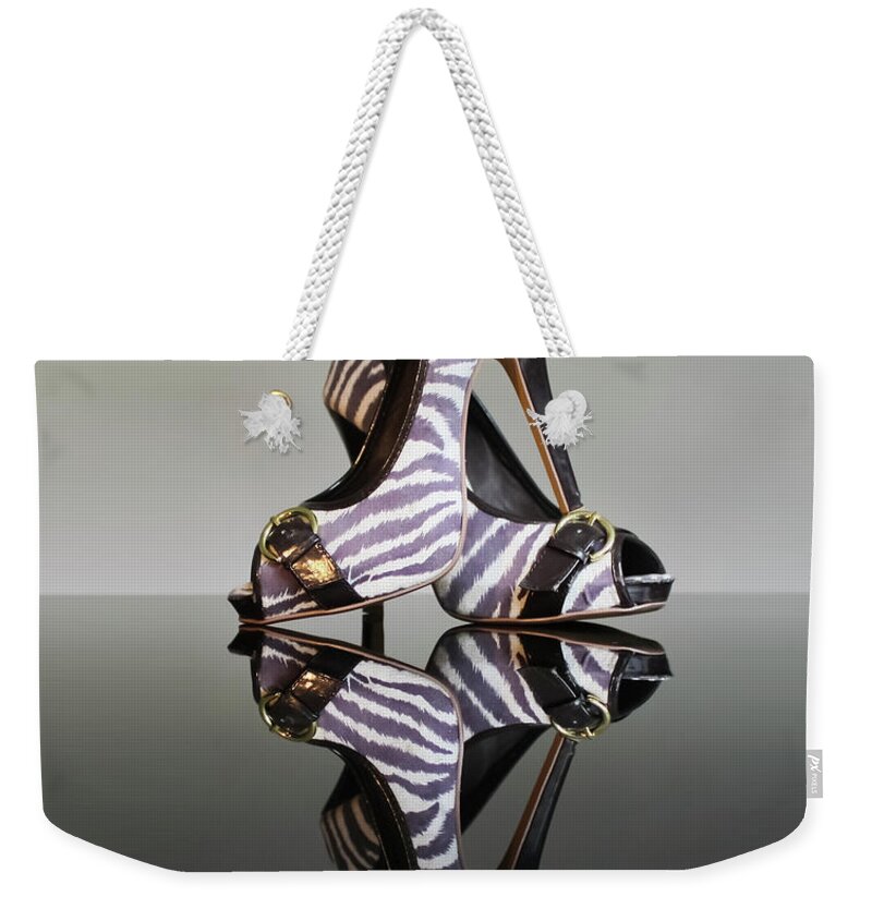 Zebra Print Shoes Weekender Tote Bag featuring the photograph Zebra Print Stiletto Shoes by Terri Waters