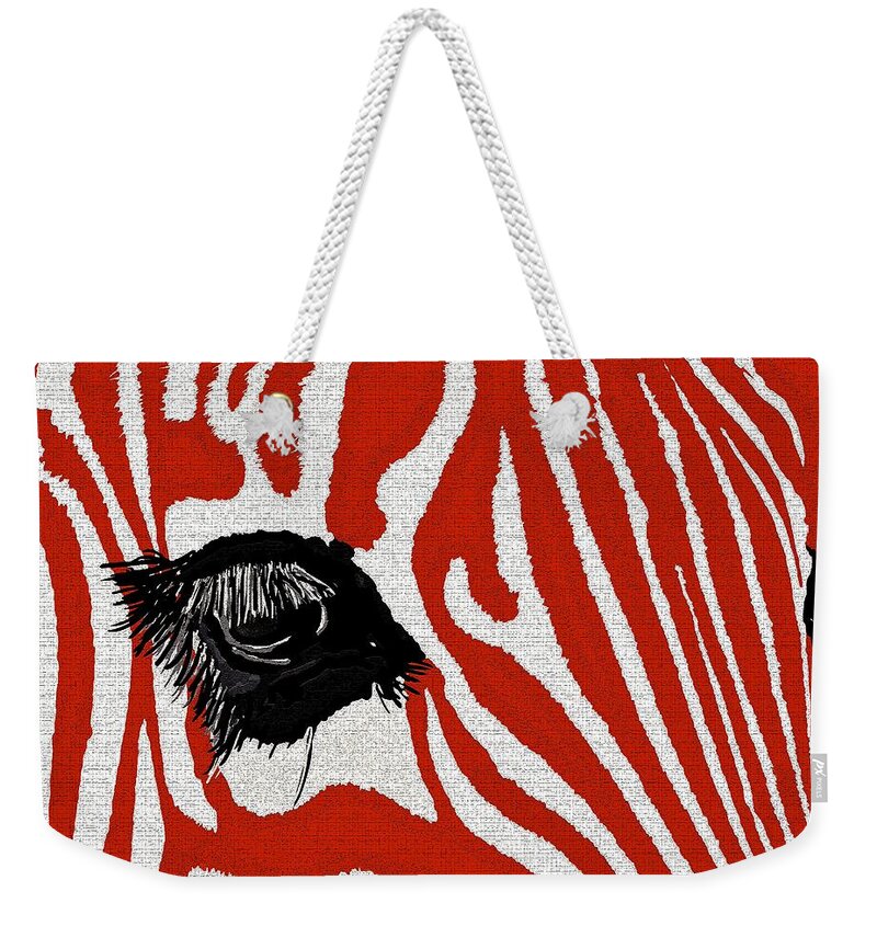 Zebra Weekender Tote Bag featuring the painting Zebra Red by Saundra Myles