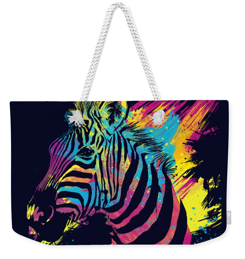 Zebra Weekender Tote Bag featuring the digital art Zebra Splatters by Olga Shvartsur
