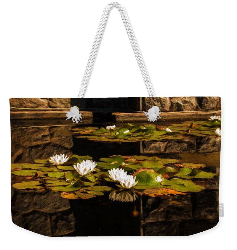 Water Lilies Weekender Tote Bag featuring the photograph Zen Reflections 2 by Marilyn Wilson