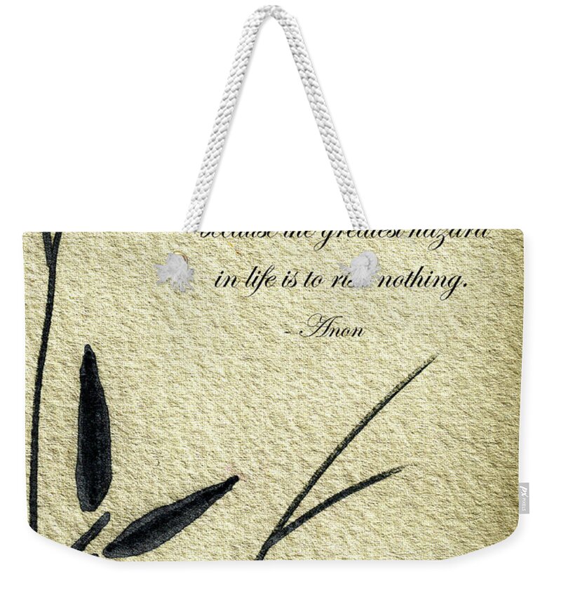 Abstract Weekender Tote Bag featuring the mixed media Zen Sumi 4n Antique Motivational Flower Ink on Watercolor Paper by Ricardos by Ricardos Creations