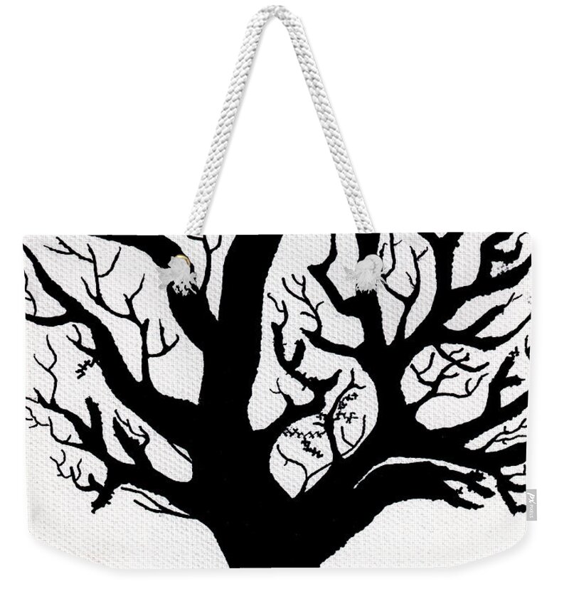 Abstract Weekender Tote Bag featuring the mixed media Zen Sumi Tree of Life Enhanced Black Ink on Canvas by Ricardos by Ricardos Creations