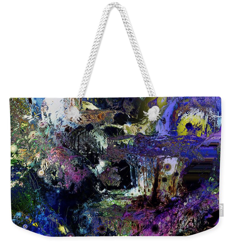 Theresa Campbell Weekender Tote Bag featuring the digital art Zen Waterfall Abstract by Theresa Campbell