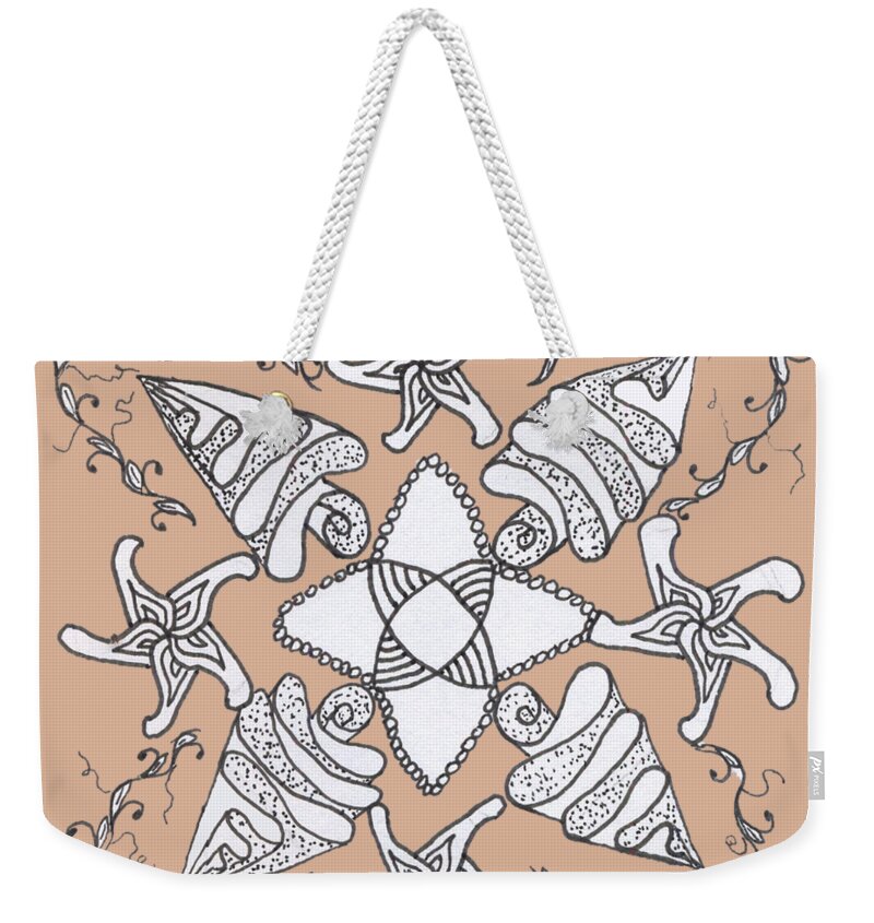 Doodle Weekender Tote Bag featuring the drawing Zendala on the Beach by Lori Kingston