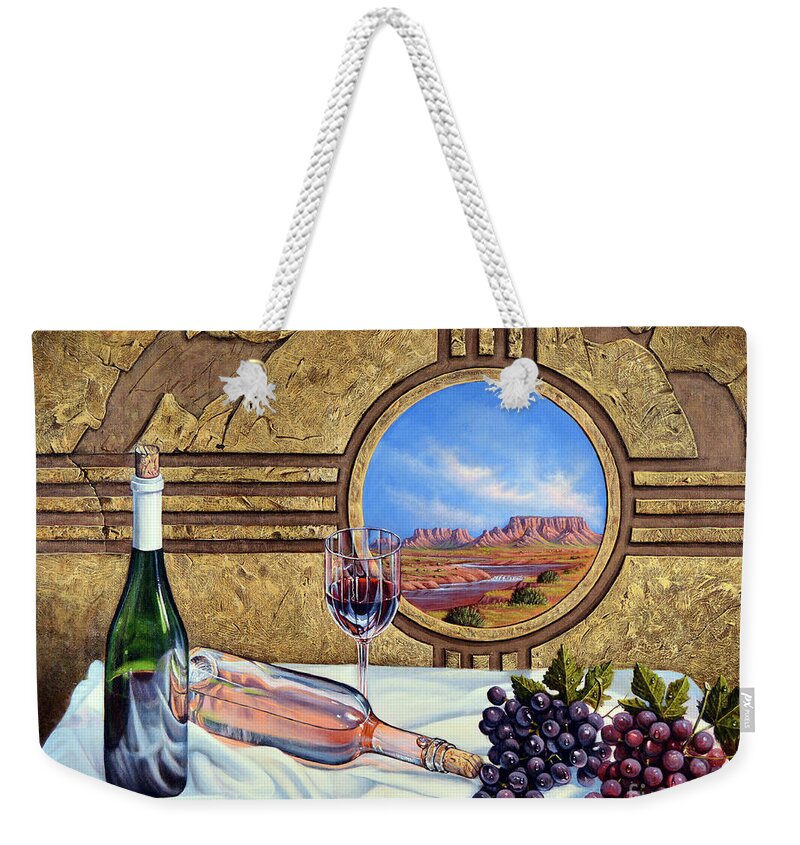 Wine Weekender Tote Bag featuring the painting Zia Wine by Ricardo Chavez-Mendez